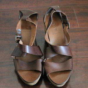 J. Crew Brown Leather + Suede Wedge Heels